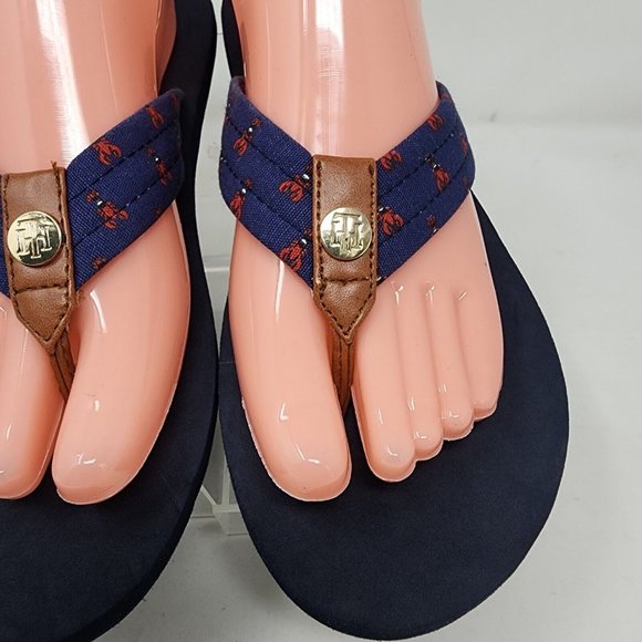 Tommy Hilfiger Sandals Womens 10 Navy Blue Ceviche Lobster Flip Flops Logo - Picture 2 of 7